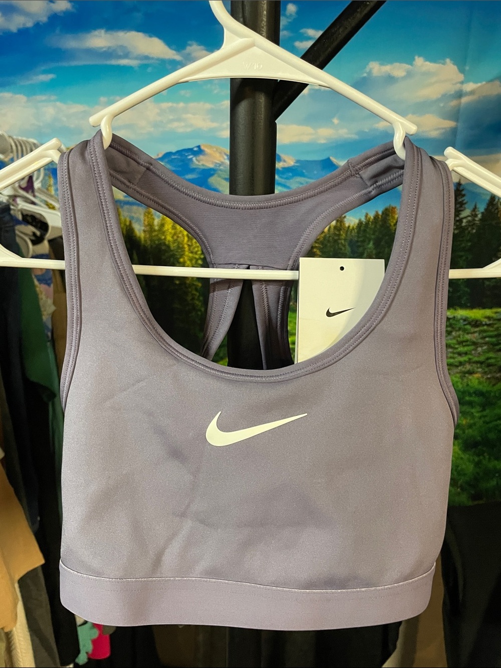 Nike Lavender Racerback Sports Bra with White Swoosh